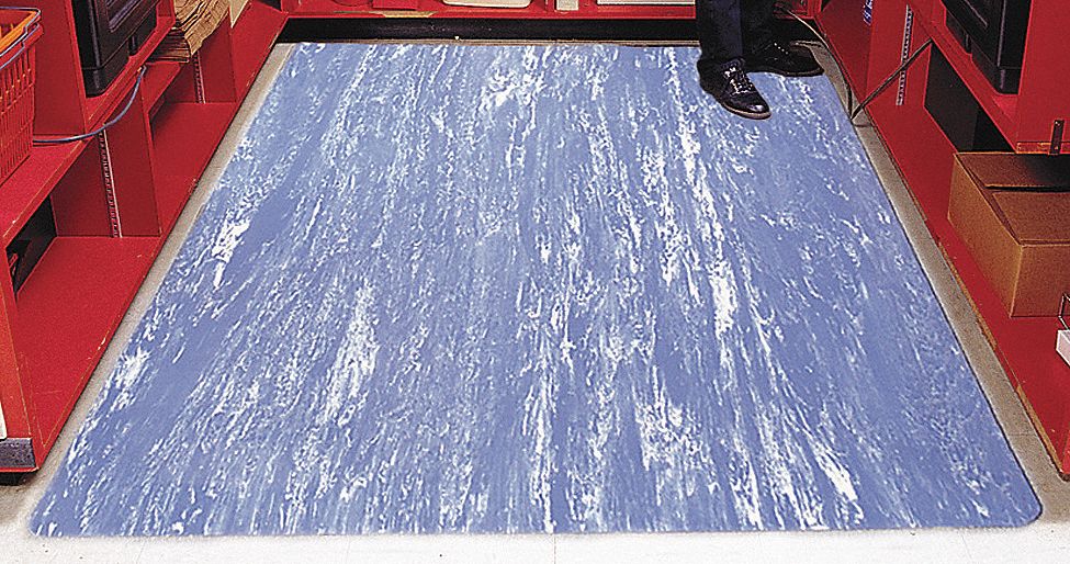 ANTIFATIGUE RUNNER, MARBLE, 3 X 12 FT, ½ IN THICK, BLUE, VINYL/PVC FOAM, BEVELED EDGE