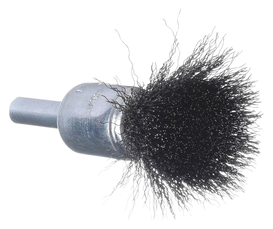 END BRUSH, CRIMPED STEEL, ½ IN DIAMETER, 0.006 IN FILL DIAMETER, ¼ IN SHANK
