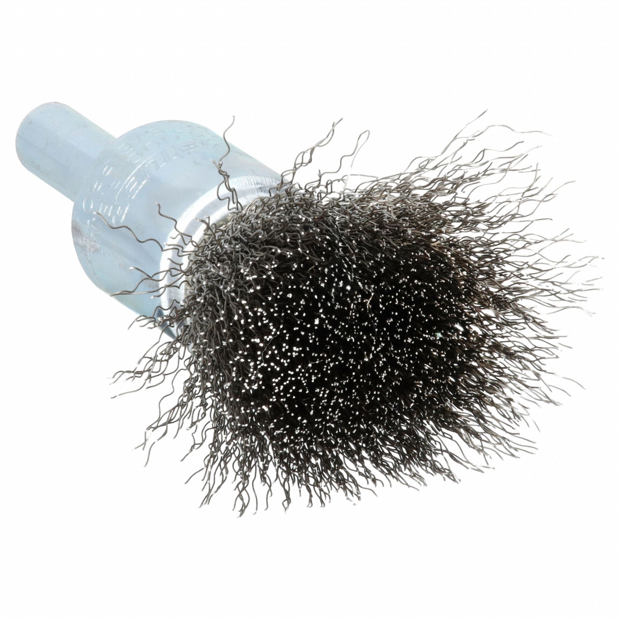 End Brush: Crimped Stainless Steel, 1/2 in Dia, 0.006 in Fill Dia, 1/4 in Shank