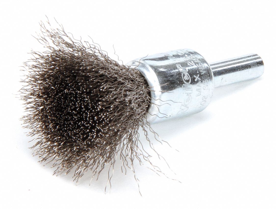 WEILER 1/2 in Crimped Wire End Brush, 1/4 in Shank, 0.006 in Wire Dia