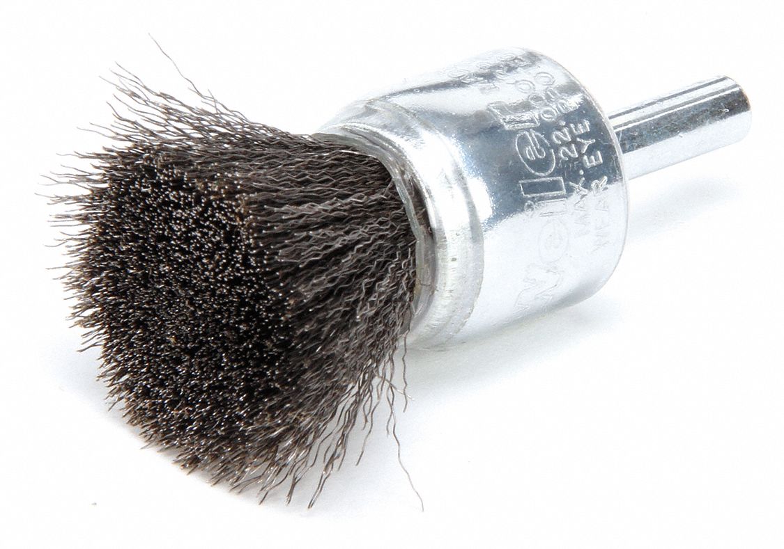 WEILER 3/4 in Crimped Wire End Brush, 1/4 in Shank, 0.006 in Wire Dia