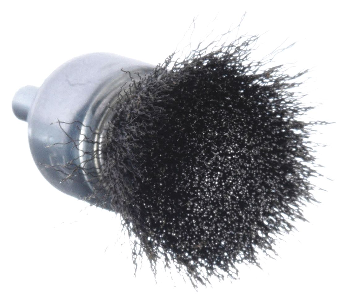COATED CUP END BRUSH, CRIMPED STEEL, ¾ IN DIAMETER, 0.006 IN FILL DIAMETER, ¼ IN SHANK