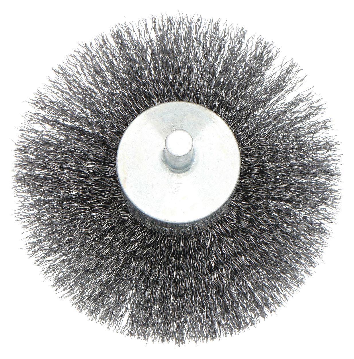 FLARED END BRUSH, CRIMPED STEEL, 1½ IN DIAMETER, 0.02 IN FILL DIAMETER, ¼ IN SHANK