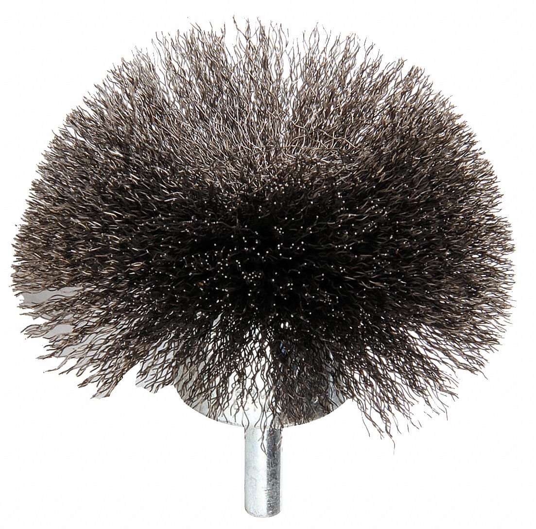 WEILER 3 in Crimped Wire End Brush, 1/4 in Shank, 0.008 in Wire Dia., 7