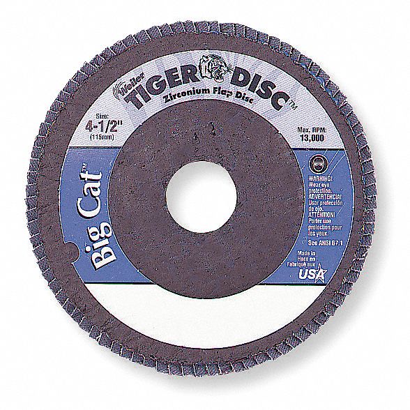 Flap Disc: Type 27, 4-1/2" x 7/8", Zirconia Alumina, 60 Grit, Phenolic Bk, High Density