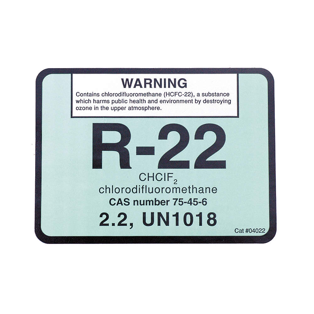 R22 chlorodifluoromethane Refrigerant Label # 04022 R-22 2 Pack of 