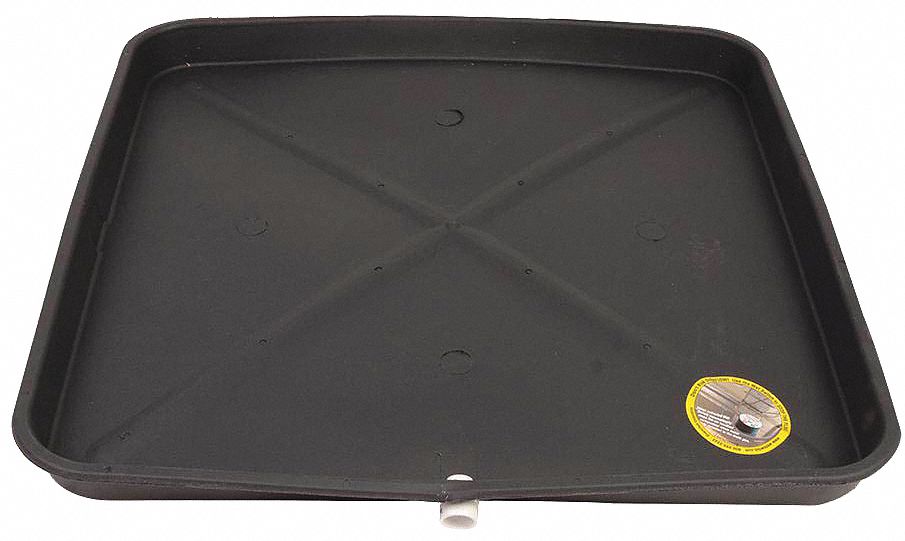 CONDENSATE DRAIN PAN, PLASTIC, BLACK, 30X30X2 IN, ¾ IN PVC FITTING, 1-PK