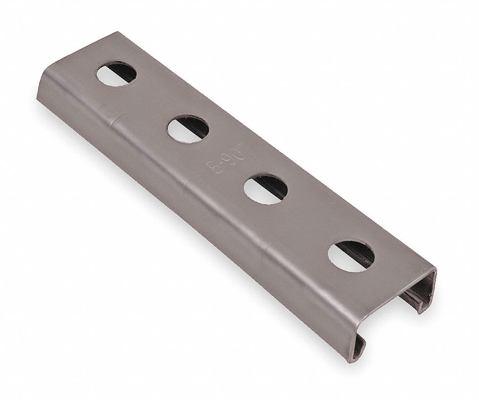 Strut Channel - Punched Hole: Steel, 14 ga Gauge, 3/4 in Overall Ht, 20 ft Overall Lg, Silver