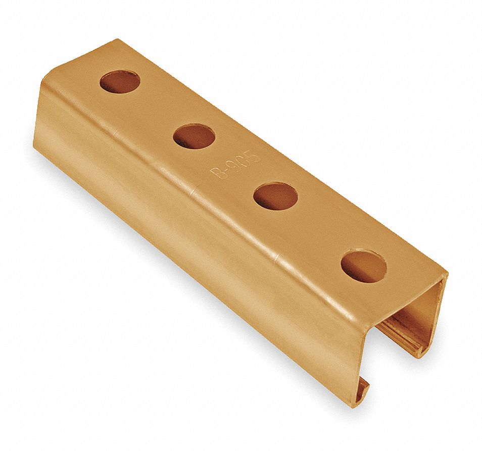 Strut Channel - Punched Hole: Steel, 14 ga Gauge, 3/4 in Overall Ht, 10 ft Overall Lg, Gold