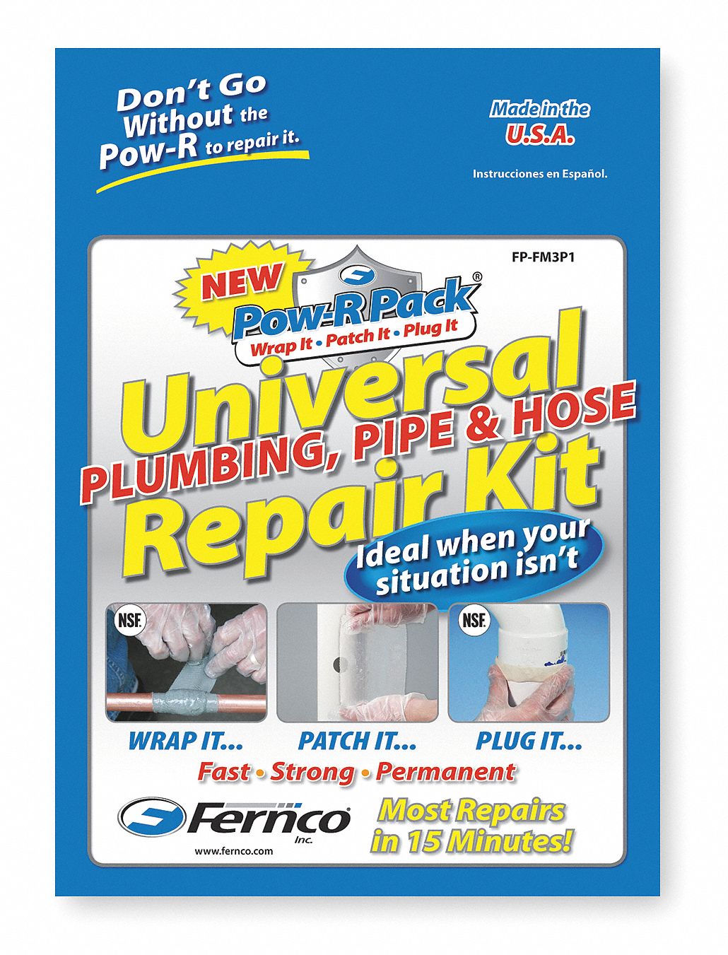 Pipe Repair Kit: Up to 1 in Pipe Dia., Up to 425°F, 2 in x 4 ft Wrap/4 in x 6 in Patch