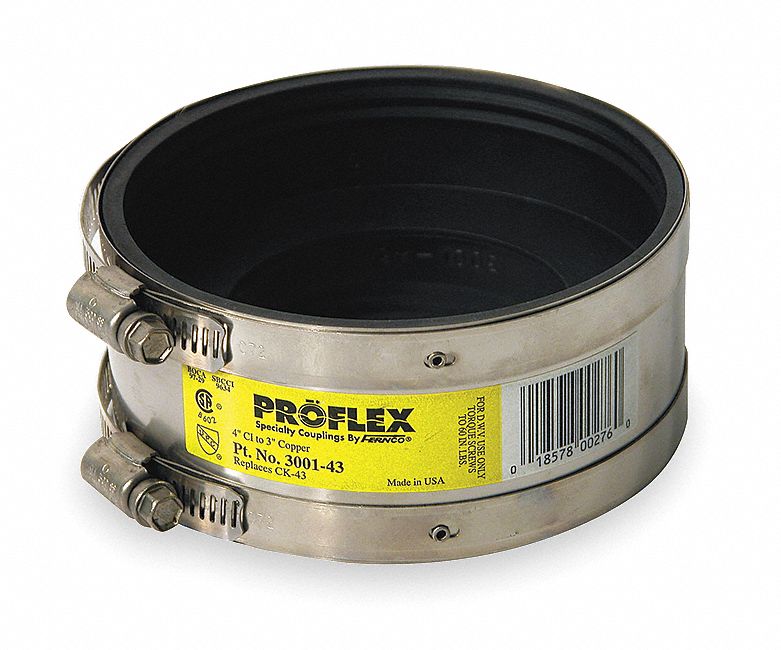 FERNCO 300 Stainless Steel, Neoprene Shielded Transition Coupling, For Pipe Size 4 in x 3 in, 4