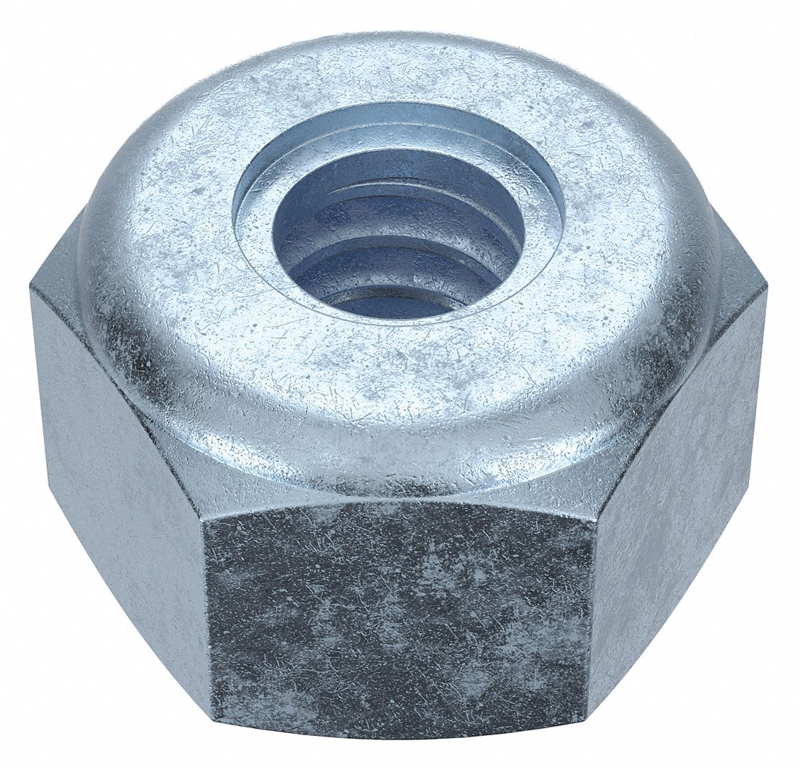 LOCK NUT, NYLON INSERT, #10-24 THREAD, STEEL, UNC, GRADE 2, ZINC PLATED, ⅜ IN HEX W, 100 PK