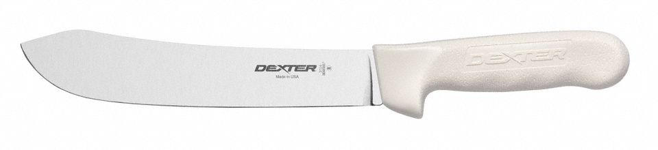 Butcher/Skinning Knife: Honed, 13 in Overall Lg, Steel Blade, White Handle, White