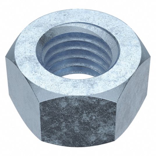 Hex Nut: 3/8-16 Thread, 9/16 in Hex Wd, 21/64 in Hex Ht, Steel, Grade 5,  Zinc Plated, 100 PK