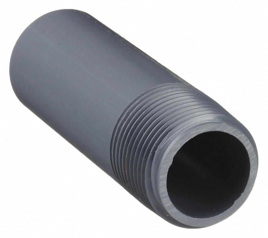 NIPPLE: PVC, ¾ IN NOMINAL PIPE SIZE, 4 IN OVERALL LG, 1 END THREADED, GREY