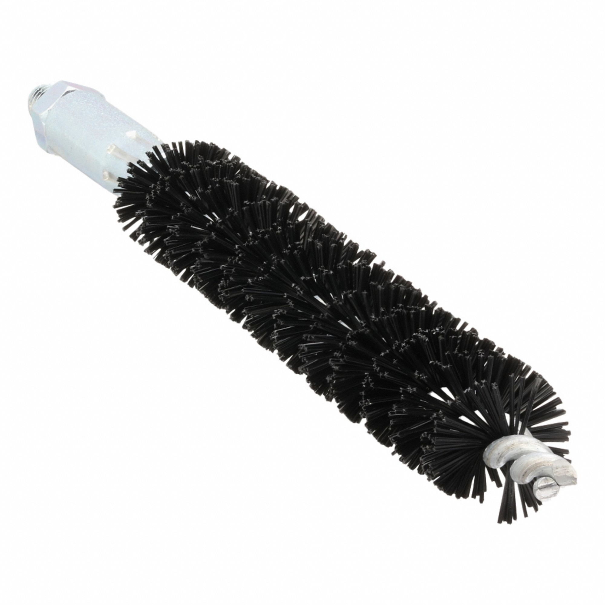 Tube Brush: 1/4"-28 Male, 5/8 in Overall Dia, 4 in Brush Lg, Single Spiral, Single Stem, Nylon