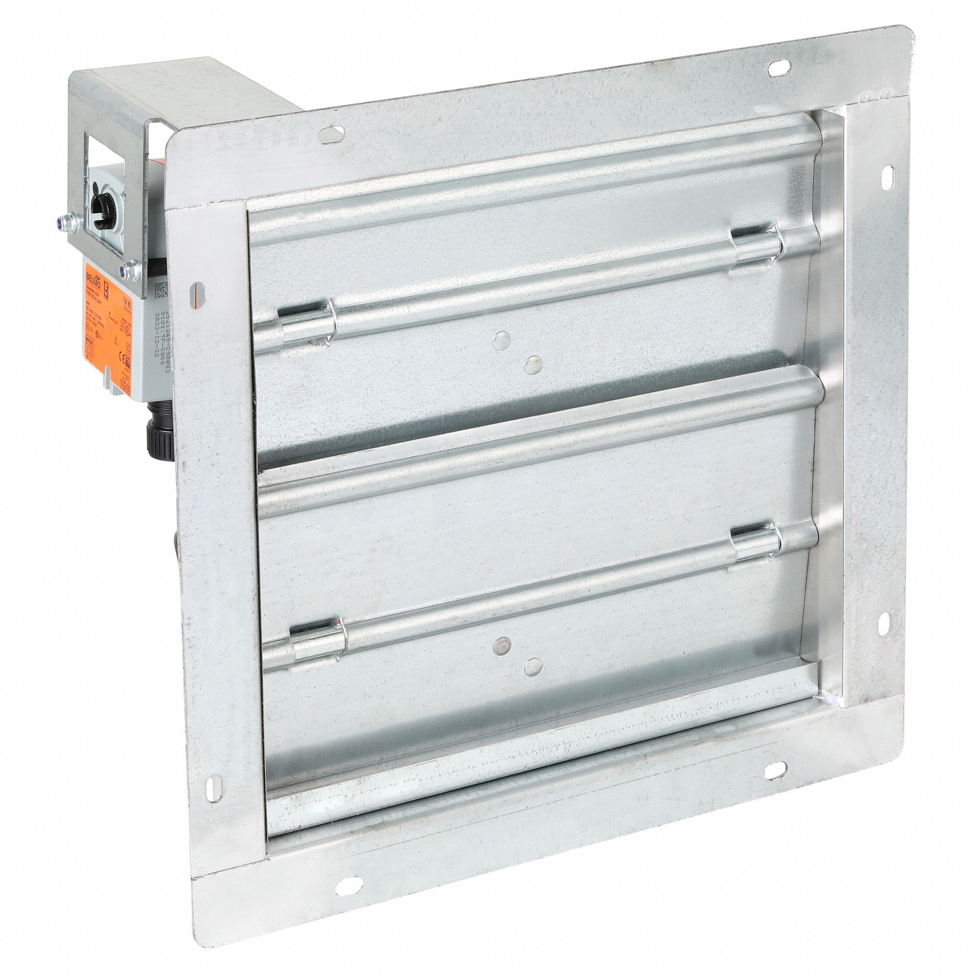 SQUARE STEEL MOTORIZED CONTROL DAMPER, 12 IN L, 15 IN H, 15 IN W, 1½ IN FLANGE W, STEEL