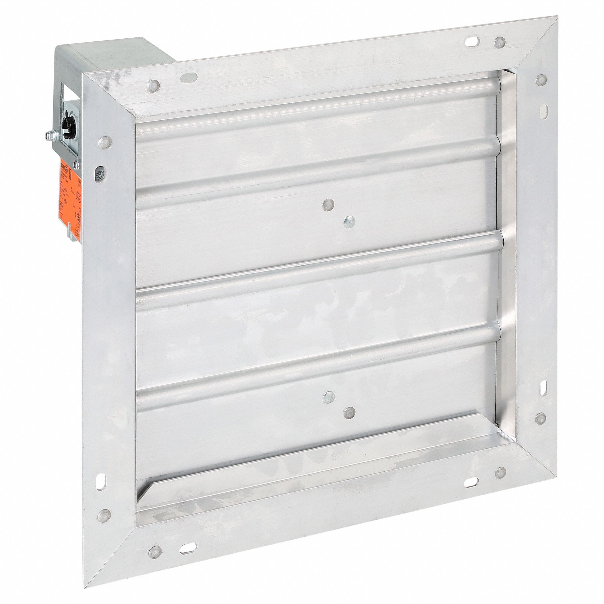 SQUARE ALUMINUM MOTORIZED CONTROL DAMPER, 12 IN L, 15 IN H, 15 IN W, 1½ IN FLANGE W, ALUMINUM