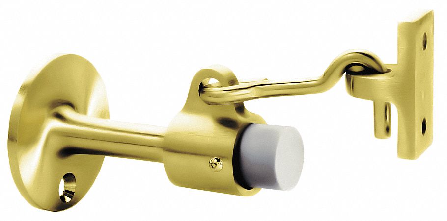 Hook-Style Door Holder: Door - Mounted, 1 in Wd, 1 3/4 in Overall Ht, Brass
