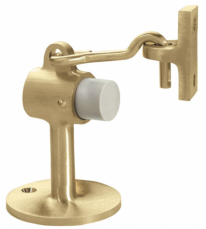 ROCKWOOD, 2 1/2 in Base Dia., Polished Brass, HookStyle Door Holder