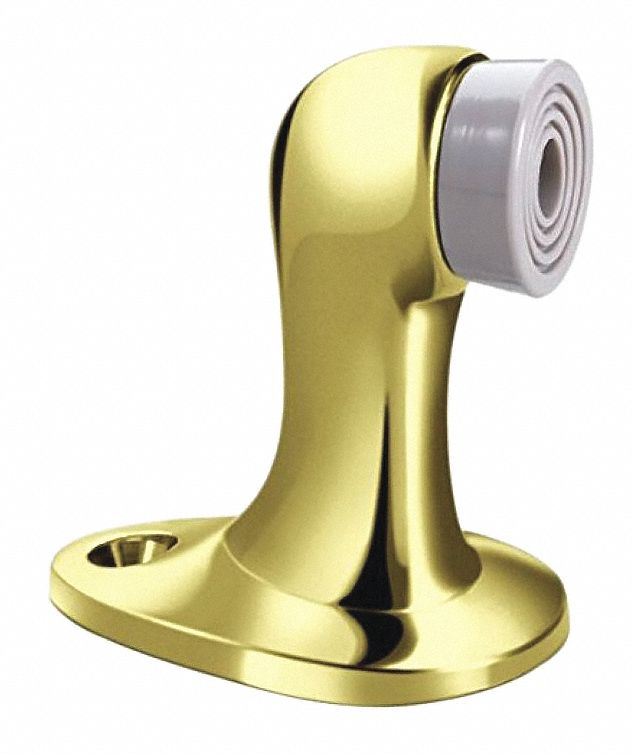 Door Stop: Floor - Mounted, 2 5/8 in Lg, 1 5/8 in Wd, 2 3/4 in Overall Ht, Brass