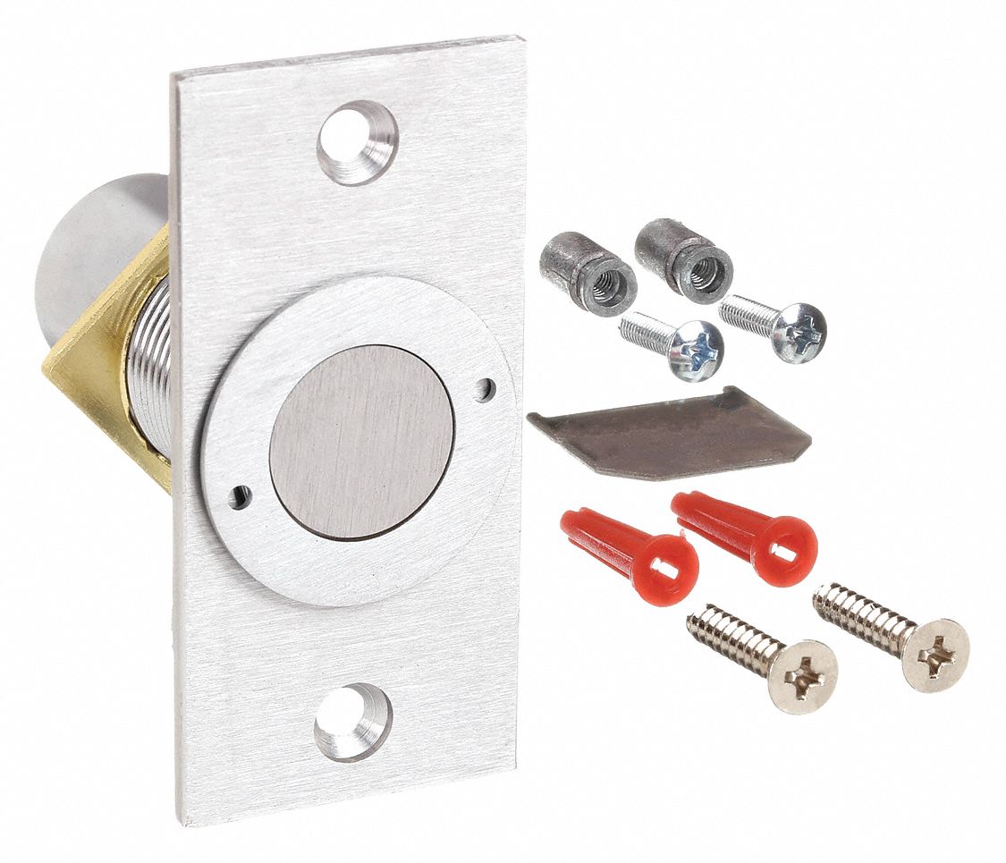 Door Bolt: 2 7/8 in Lg, 1 3/8 in Wd, Chrome