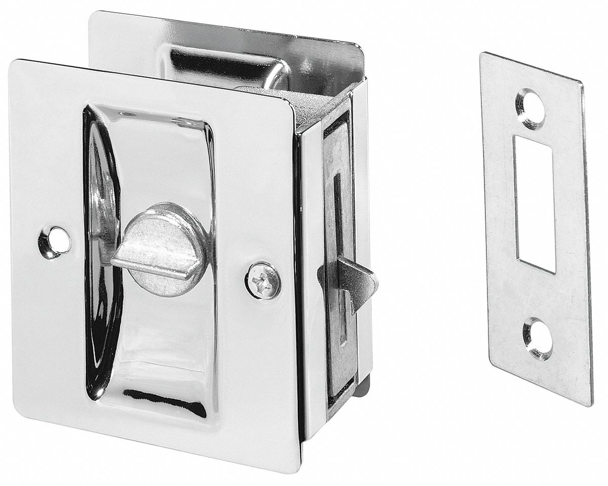 3HJJ5 - Locking Pocket Door Pull Handle Brass