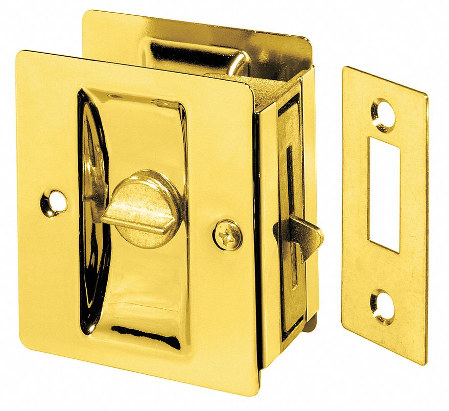3HJJ4 - Locking Pocket Door Pull Handle Brass