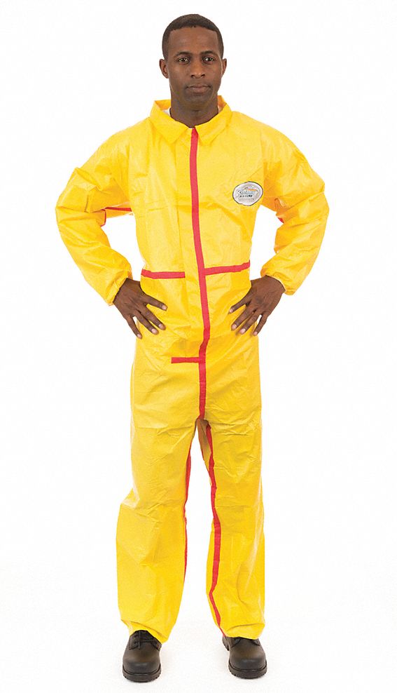 COLLARED CHEM-RESISTANT COVERALLS, NON-WOVEN LAMINATE, ELASTIC CUFFS, TAPED, 3XL, 6 PK