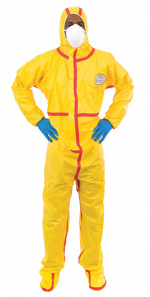 HOODED CHEMICAL-RESISTANT COVERALLS, NON-WOVEN LAMINATE, BOOTS, ELASTIC, L, 6 PK