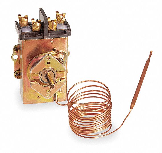 LINE VOLT MECHANICAL THERMOSTAT, SURFACE MOUNT, OPEN ON RISE, 60 °  TO 250 ° F, 5 3/16 IN BULB L