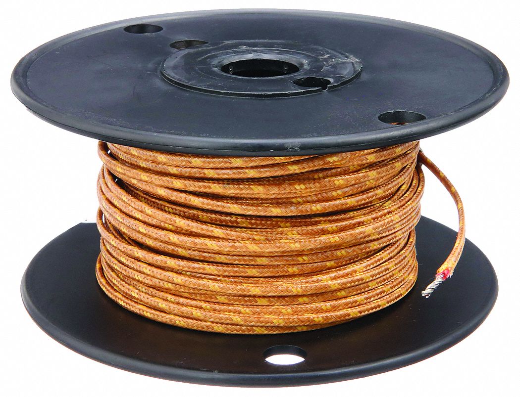 THERMOCOUPLE WIRE, TYPE K, 20 AWG WIRE SIZE, 100 FT WIRE L, STRANDED, GLASS BRAID, BROWN