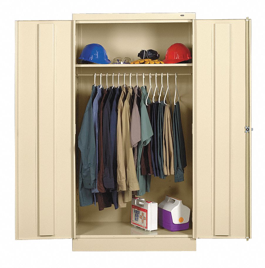 Storage Cabinet: 36 in x 18 in x 72 in, 1 Adj Shelf, Swing Handle & Keyed, Frame, Tan, Tan