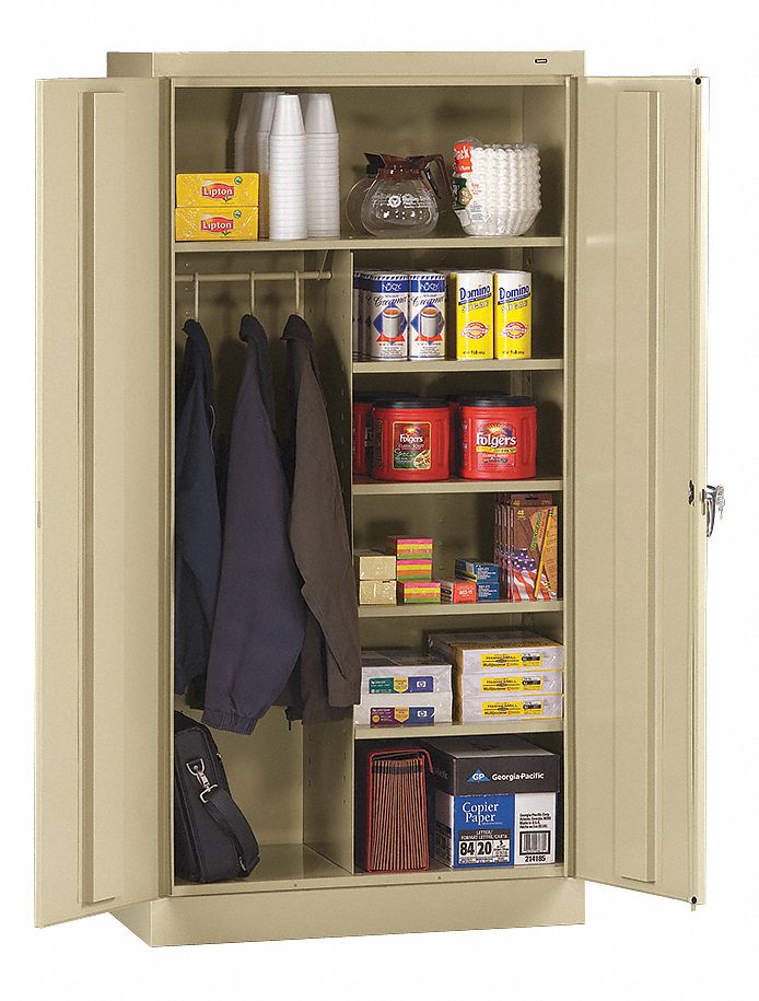 STORAGE CABINET, 36 IN X 18 IN X 72 IN, 5 SHELVES, SWING HANDLE/KEYED, 24 GA PANEL, ADJUSTABLE