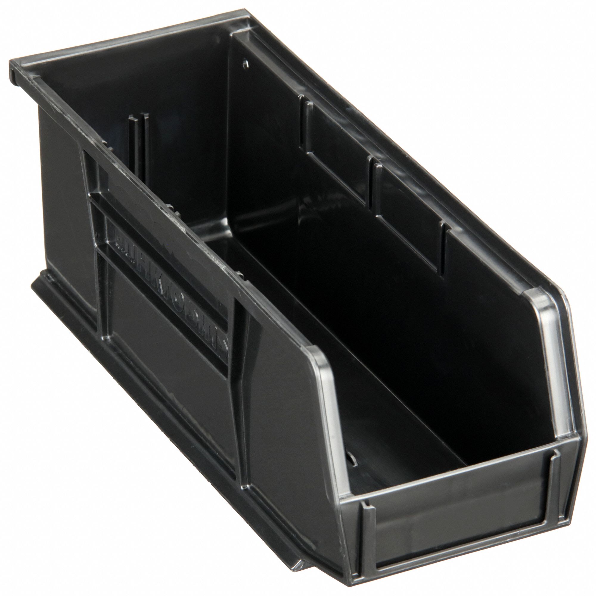 HANG AND STACK BIN, 4⅛ IN X 10⅞ IN X 4 IN, BLACK, LABEL HOLDERS, 30 LB LOAD CAPACITY