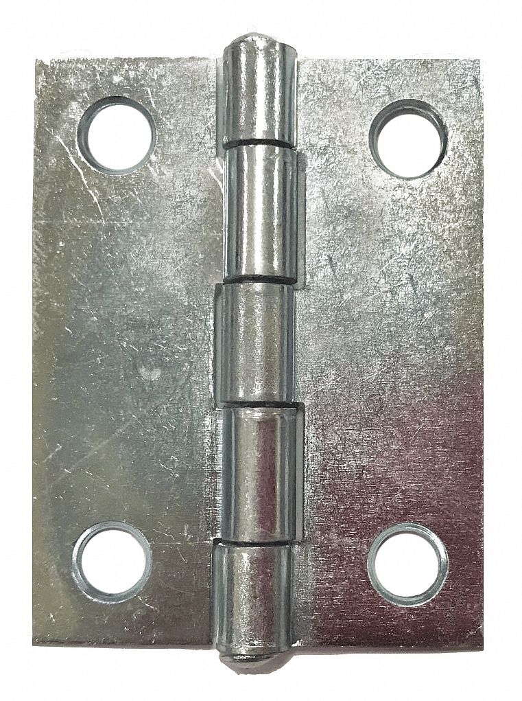 GRAINGER APPROVED 2 in x 1 9/16 in Butt Hinge with Zinc Finish, Full Mortise Mounting, Square