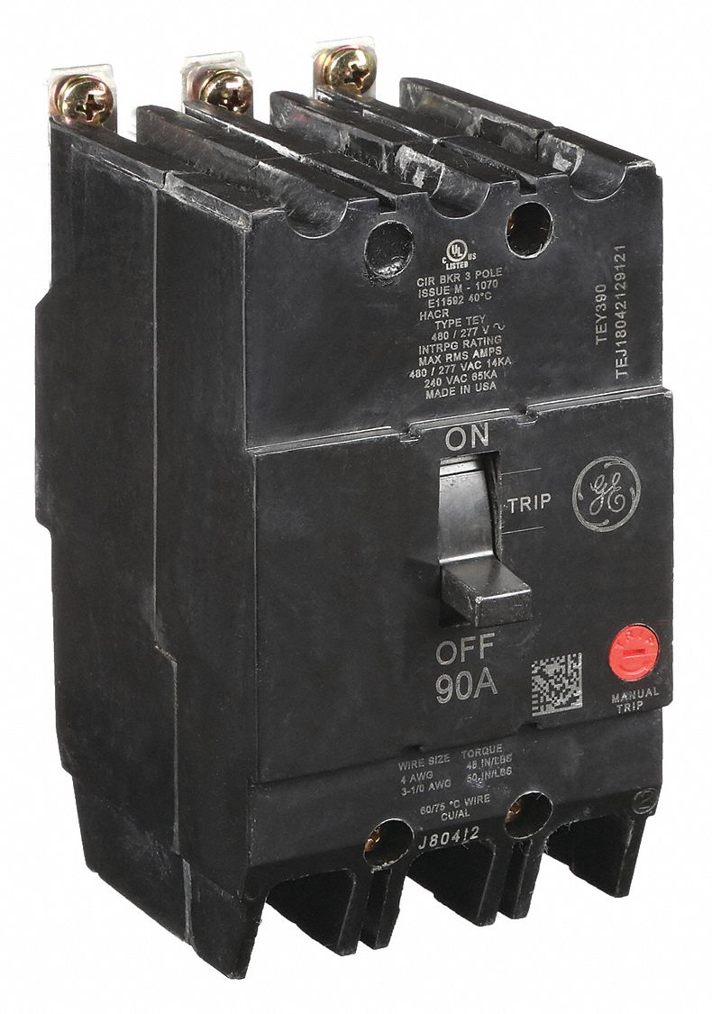 Molded Case Circuit Breaker: 90 A Amps, 14kA at 277/480V AC, Fixed, Lug, ABC
