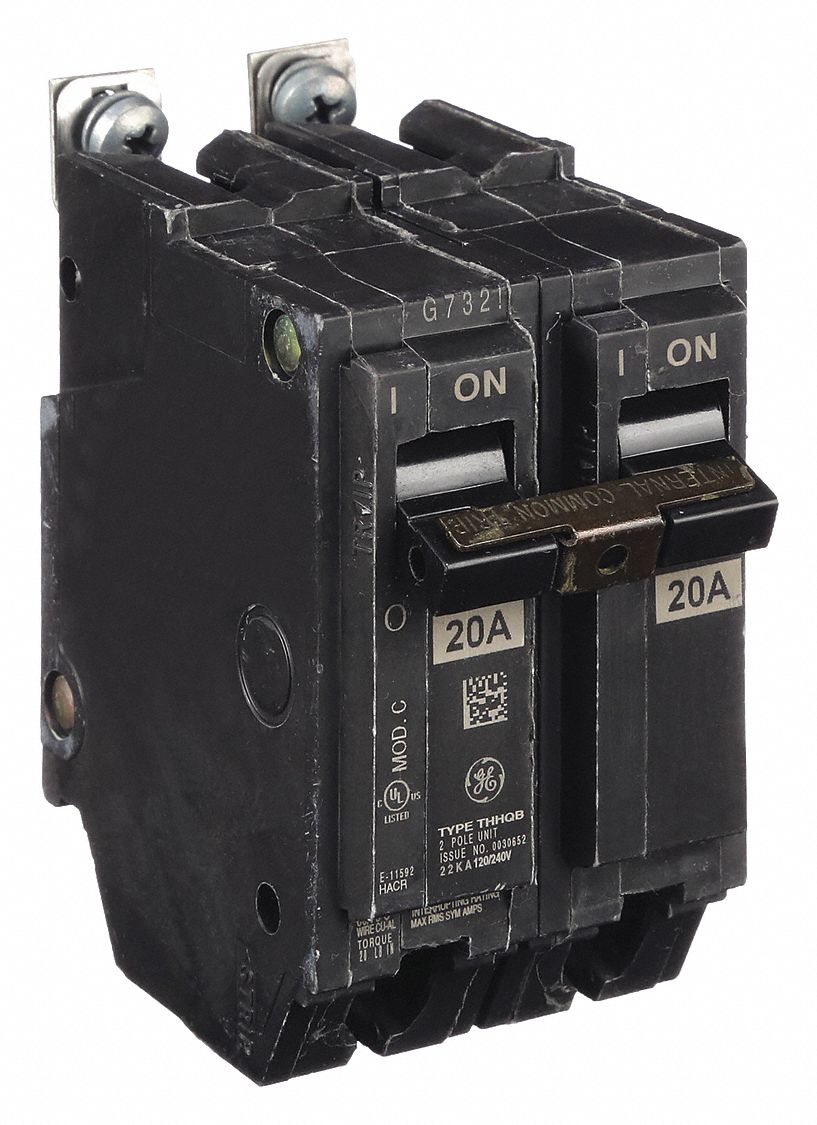 Miniature Circuit Breaker: THHQB, 20 A, 120/240V AC, Single Phase, 22kA at 120/240V AC, 2 Poles