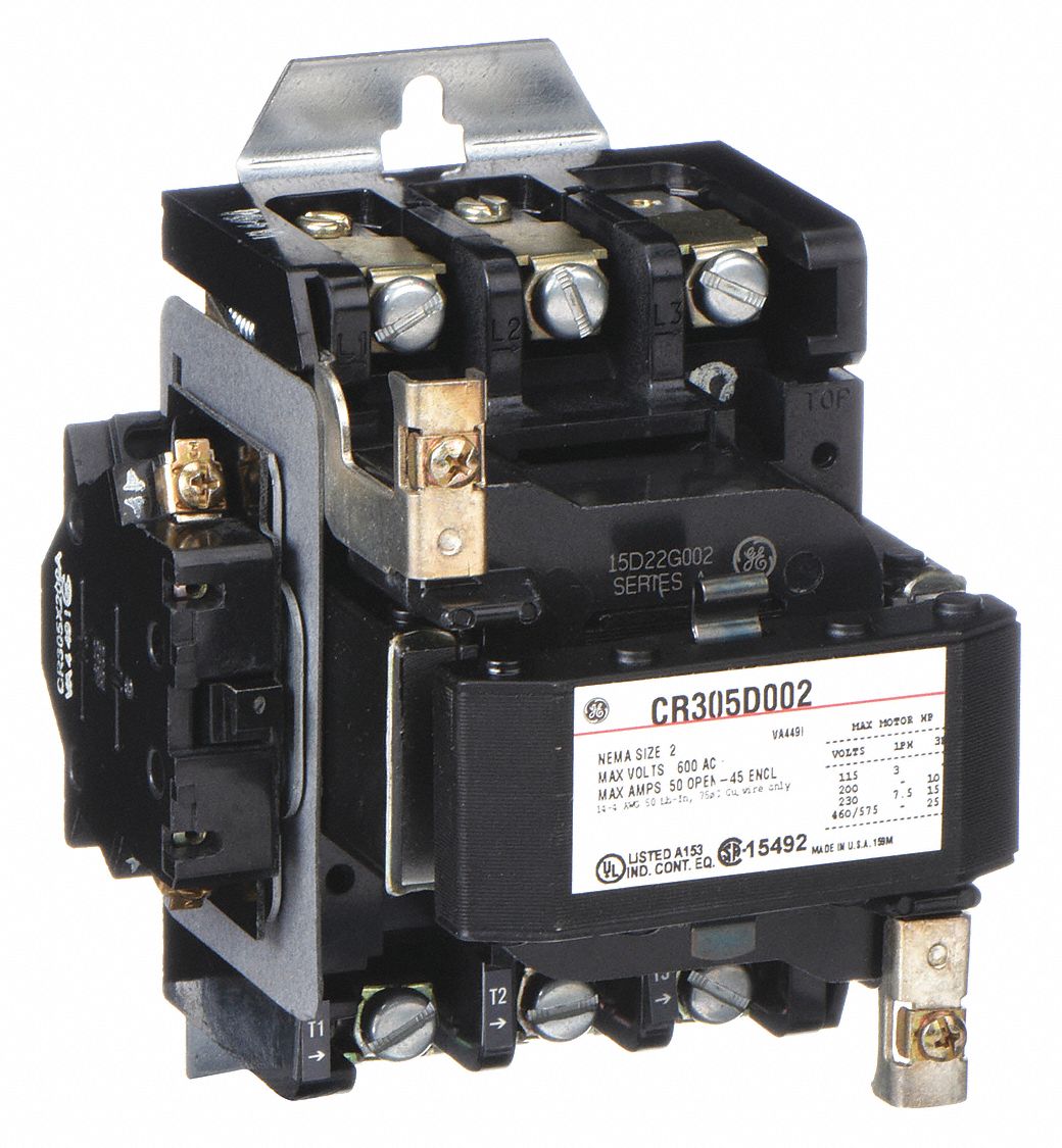 NEMA Magnetic Contactor: Non-Reversing, 3 Poles, NEMA Size 2, 45 A, 120V AC