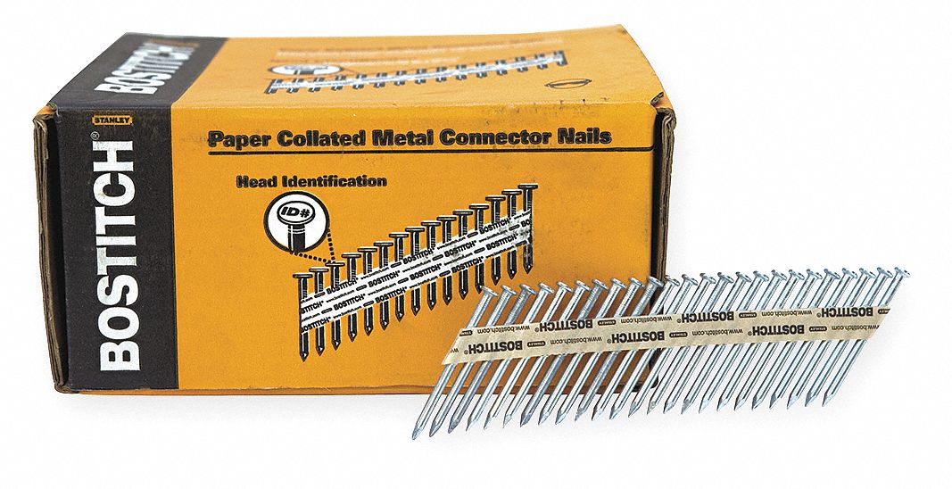 Collated Metal Connector Nail, — Gauge, Steel, Coated, Full Round, PK