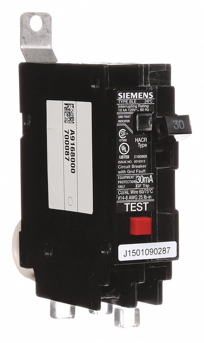 Miniature Circuit Breaker: 30 A Amps, 120V AC, 1 Poles, Ground Fault Equipment Protection
