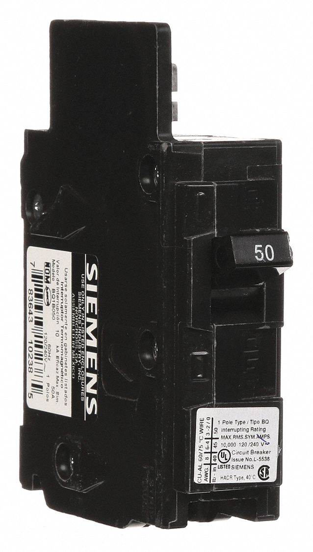 Miniature Circuit Breaker: 50 A Amps, 120V AC, 1 Poles, Std