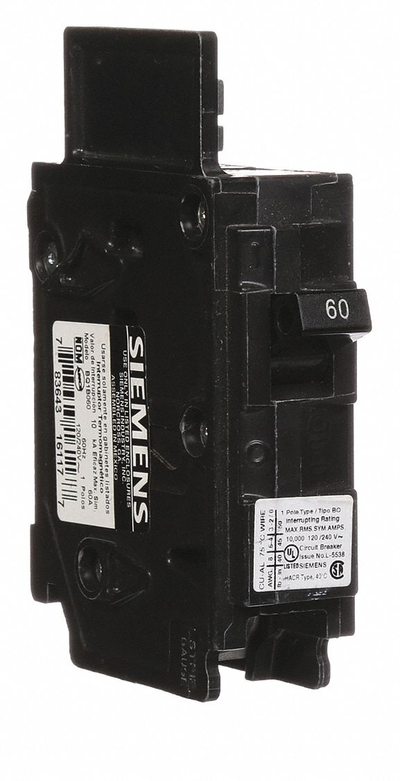 Miniature Circuit Breaker: 60 A Amps, 120V AC, 1 Poles, Std