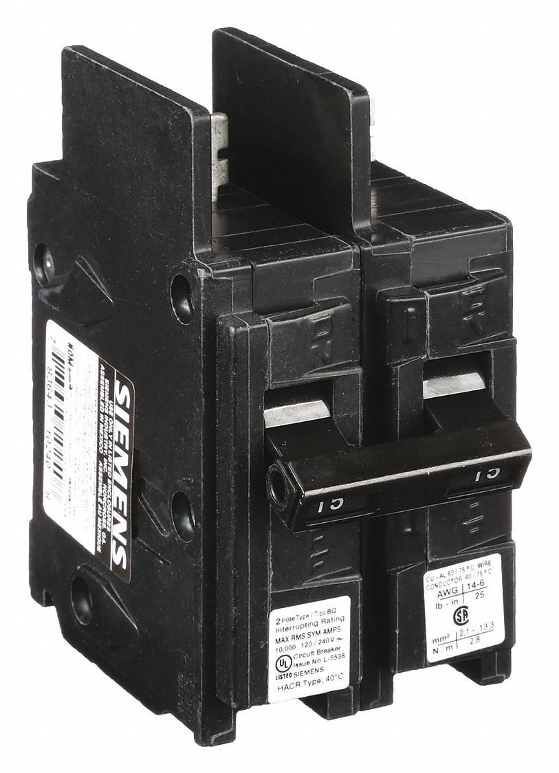 Miniature Circuit Breaker: 15 A Amps, 120/240V AC, 2 Poles, Std