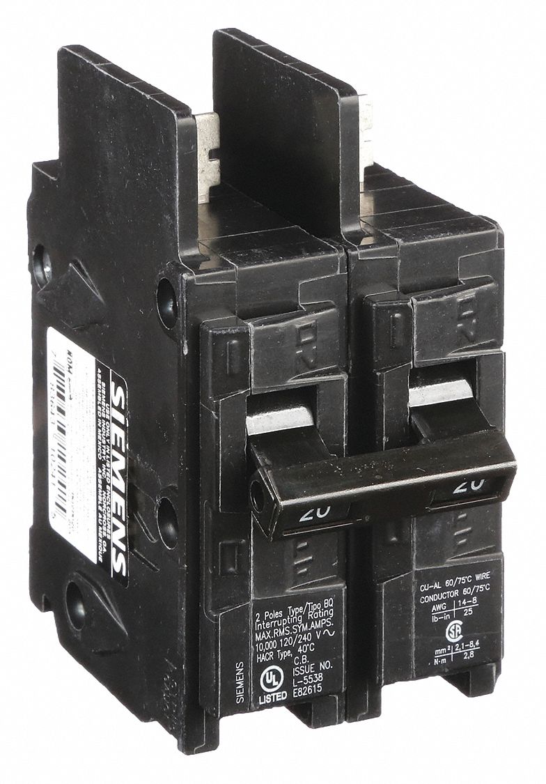 Miniature Circuit Breaker: 20 A Amps, 120/240V AC, 2 Poles, Std