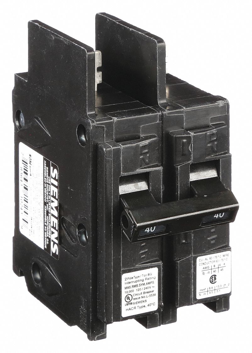Miniature Circuit Breaker: 40 A Amps, 120/240V AC, 2 Poles, Std