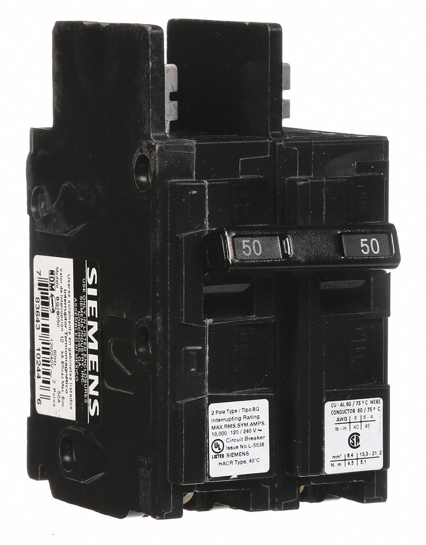 Miniature Circuit Breaker: 50 A Amps, 120/240V AC, 2 Poles, Std