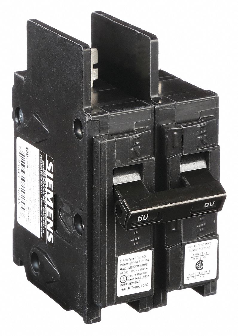 Miniature Circuit Breaker: 60 A Amps, 120/240V AC, 2 Poles, Std