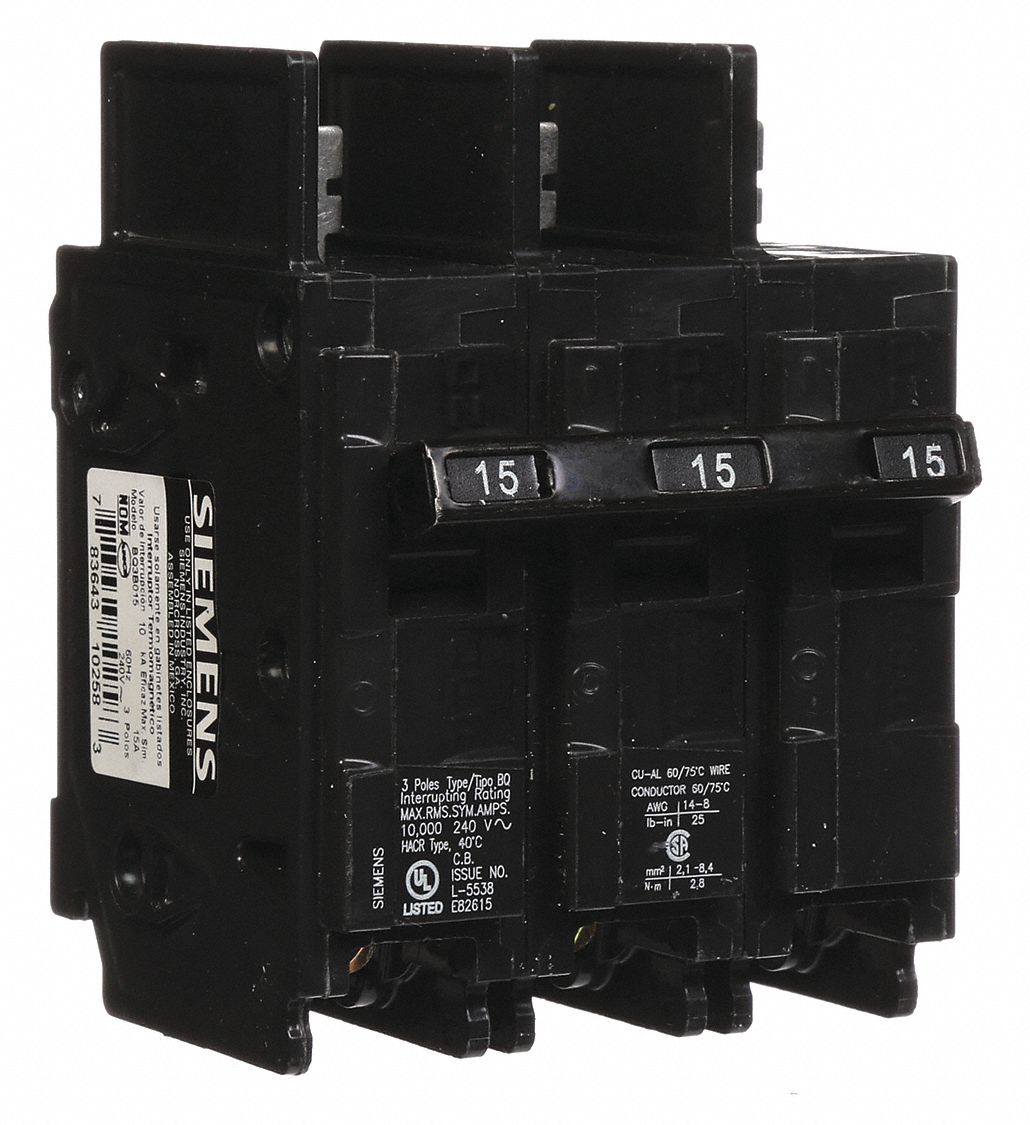 SIEMENS Miniature Circuit Breaker: 15 A Amps, 240V AC, Three Phase ...