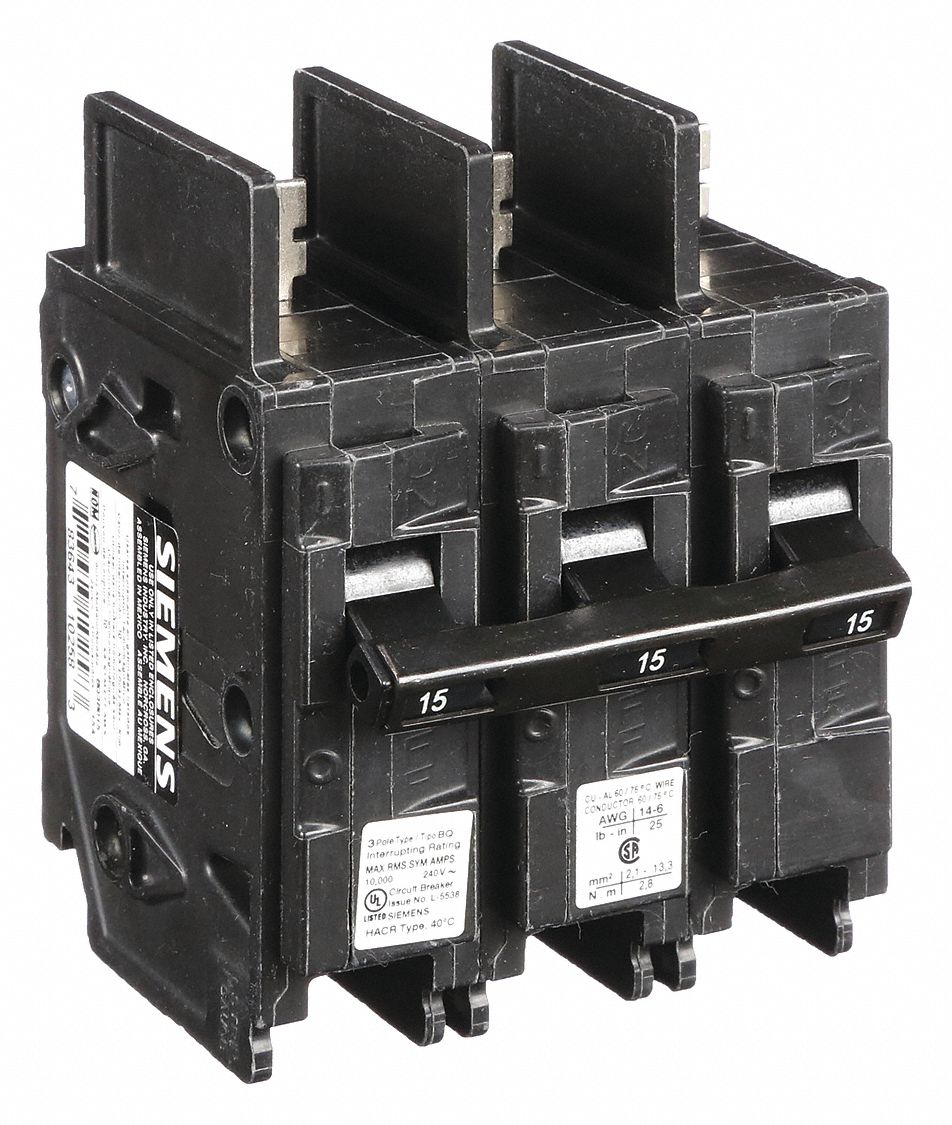 Miniature Circuit Breaker: 15 A Amps, 240V AC, 3 Poles, Std